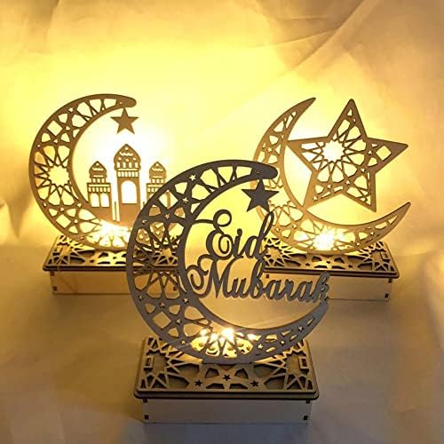 Id на Рамадан Мубарак Украса Лампи, 3D Ръчно изработени Дървени Лунните Звезди Led Светлини Декор, Мюсюлманска Знак Знак Украшение