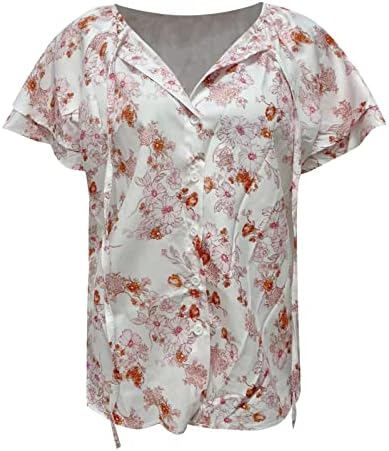 Жените риза OVERMAL С V-образно деколте и половин Лента с Флорални Принтом, Однобортный Случайни Топ с Къс ръкав