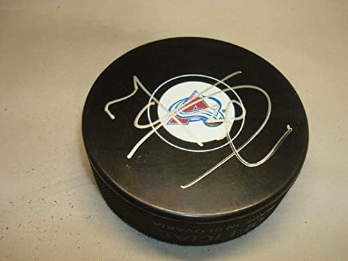 Марк Дени подписа хокей шайба Колорадо Аваланш с автограф от 1B - за Миене на НХЛ с автограф