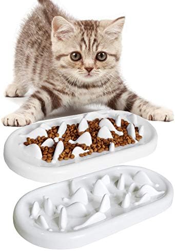 Чиния с мисками за бавно хранене на котки, на 2 опаковки, Интерактивна Купа за бавно хранене на котки HICOMIE Пет Забавни, Купа