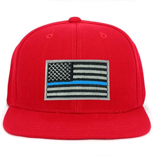 Armycrew Младежта бейзболна шапка Kid Size Тънка Синя Линия с Нашивкой Американски Флаг с Плосък Клюн възстановяване на