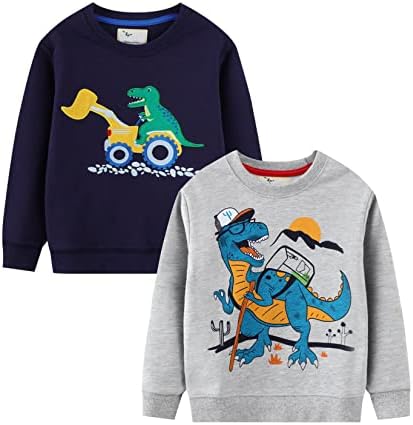 LOKTARC / 2 опаковки Толстовок за малки момчета, Пуловер с дълги ръкави и шарките, Върхове с кръгло деколте, Риза