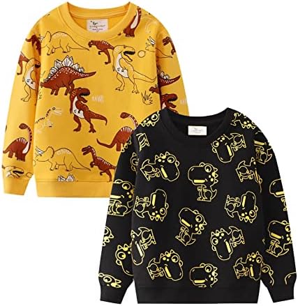 LOKTARC / 2 опаковки Толстовок за малки момчета, Пуловер с дълги ръкави и шарките, Върхове с кръгло деколте, Риза