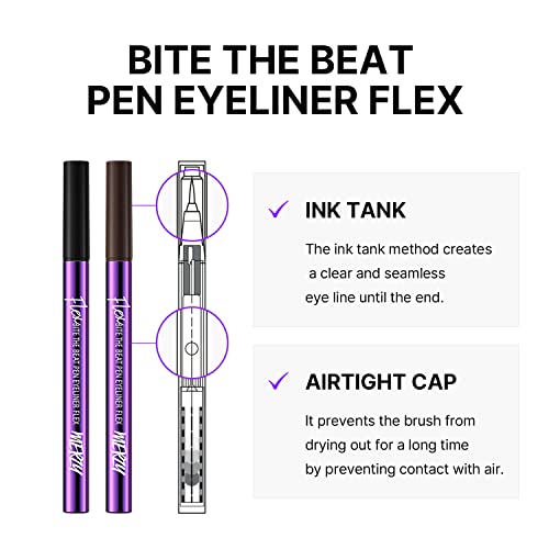 Течна очна линия MERZY Bite The Beat Flex Pen | Водоустойчива очна линия, Устойчиви на размазыванию, с Висока интензивност на цветовете