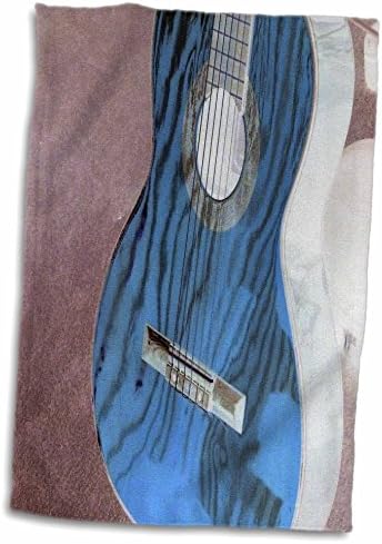 3dRose Florene Music - изображение на китара в бяло-сините цветове - Кърпи (twl-171768-1)