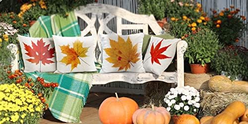 Есенни Калъфки All Smiles 18x18, Комплект от 4 Декоративни Възглавници за Деня на Благодарността, Есента с Кухненски Начало Декор, Възглавници