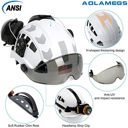Строителна вафен AOLAMEGS с козирка - Бяла Вентилирани Шлемове, Одобрени OSHA, Предпазна каска ANSI Z89.1 ABS, Шлемове за възрастни мъже