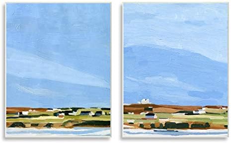 Абстрактен Пейзаж на Морското градче Stupell Industries Нежно-синьо-зелен цвят, Дизайн на Ема Скарви, Стенни табели, 2 бр., всяка