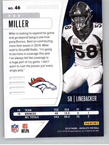 2019 Абсолютно №46 Търговия с карта на Фона на Милър Denver Broncos по футбол NFL
