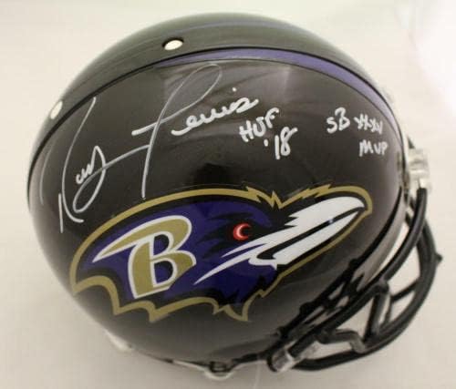 Автентичен Каска Ray Lewis с автограф /с Подпис на Балтимор Рейвънс Authentic Helmet 2 Insc JSA 22764 - Каски NFL с автограф Рей