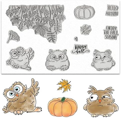 Прозрачни Печати ALIBBON Owl за направата на картички и украси за Албума, Прозрачни Печати във формата на тиква с Есента Листа,