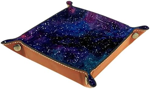 Кожена Тава за Камериер Tacameng, Космически Цветен Модел на Галактиката в Нощното Небе Звезди Космос, Кутии За Съхранение на Куб Настолен