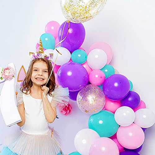 Еднорог Розово-Лилави Балони Арка Венец Комплект-130 БР 5 сантиметра на 12 сантиметра балони, за Жени, Момичета Бала или Коледен Детски