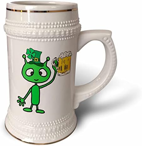 Триизмерен Забавен Зелен Марсианец в шапка с Трилистником, Пияч на бира от халби St. - 22 грама Stein (stn_355823_1)