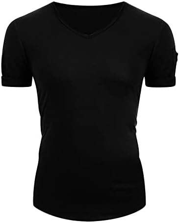 Мъжки Ризи с къс ръкав за мускулите, Модни Еластична Однотонная тениска с V-образно деколте За тренировки, Облегающая Тениска