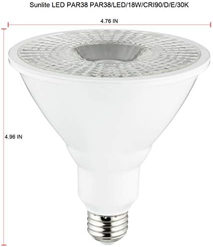 Отразяваща лампа Sunlite 82034 LED 90 CRI PAR38, 18 W (което се равнява на 100 Вата), с регулируема яркост, Средна база E26, срок на експлоатация