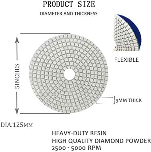 Пускови площадки диаманта 1Pc 5 инча мокри полируя за полиране на камък, Мрамор, Гранит, камък (размер на 1500)