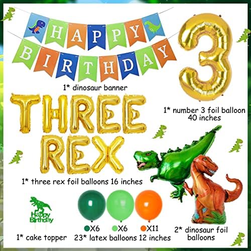 Украса с Динозавром за Рожден Ден за момче, Три Рекса, Украса за Рожден Ден, Динозавър, Вечерни, за да проверите за 3-годишна