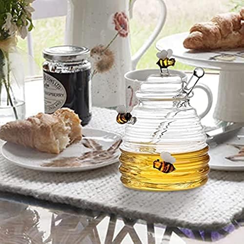 Стъклена гърне за мед - Банка за мед с капацитет за мед и лъжичка за мед | Прозрачни опаковка мед с капак | Чаши за мед във формата на
