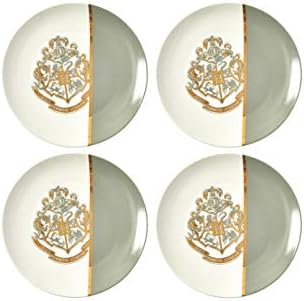 Колекция от керамични чинии Harry Potter Hogwarts Gold Crest от 4 теми - Голяма кръгла кухненска посуда 10,25 - инчов- Бял и сив Дизайн С Мотото и банери на Училището за магия и Вълшебс