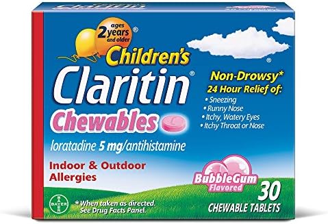 Кларитин 24-Часови Дъвчащи таблетки срещу алергии на децата, да Не Причиняват Сънливост при алергии, брой 30