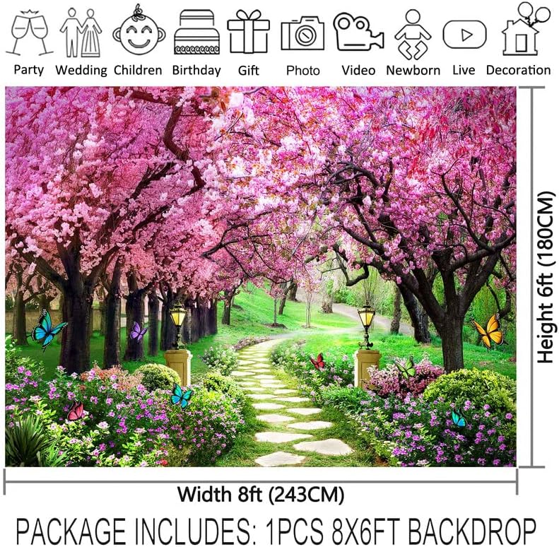 YCUCUEI 8x6 фута Пролетен Пейзаж Фон За Снимки Градински Цветя Пътека Към Дървото на Пейзаж Дамски Детски Вечерни Бижута Сватба, Новородено