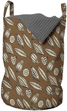 Чанта за дрехи Ambesonne в земни тонове, Какаови зърна с Шарките на реколтата от различни видове листа, Кошница за дрехи с дръжки,