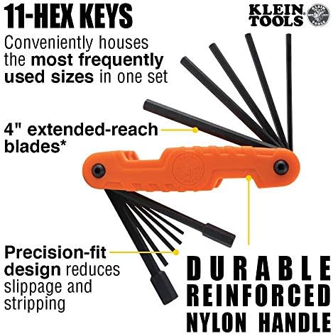 Klein Tools 94130 Набор от инструменти за отвертки с изолация 1000 и Набор от шестоъгълни ключове 70550, 11 Размери SAE, Тежкотоварни