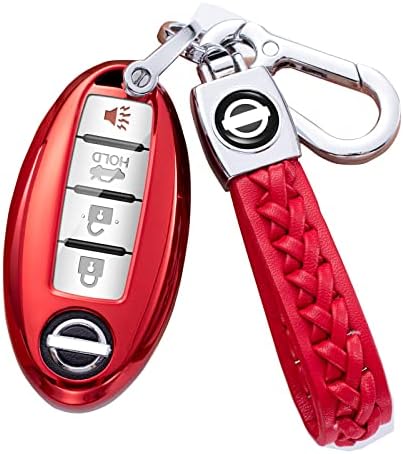Tinemin е Съвместим с Nissan Калъф-ключодържател с Кожена брелоком от Мека TPU със защитата на 360 Градуса Калъф за ключове Altima
