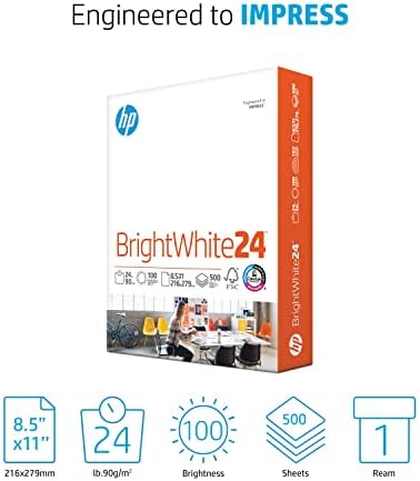 Хартия за принтер HP | 8.5 x 11 | Ярко-бяла 24 килограма | 1 Опаковка - 500 листа | 100 Ярки | Произведено в САЩ - Сертифициран