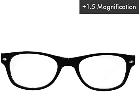 Сгъваеми очила за четене Global Vision за мъже или Жени + 1,5 увеличаване в Сгъваем Черна Рамка с Прозрачни лещи и калъф за тон