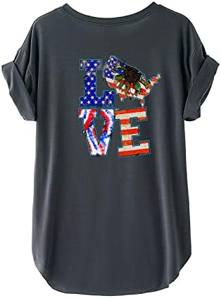 Блузи с къс ръкав в Деня на Независимостта, Женски Патриотични Ризи с Кръгло деколте и Принтом Американския Флаг, Тениска на 4
