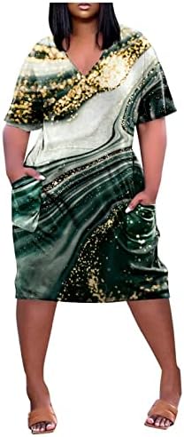 Дамски Рокли в африканския стил Numaller с джобове Свободно Намаляване с V-образно деколте и Къс Ръкав, Реколта Вечерни Рокли Големи