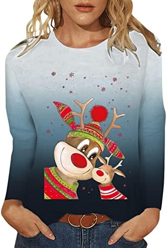 Женска Тениска Весела Коледа Забавно с Дълъг Ръкав, Коледен Елен, Графичен Принт, Ежедневни Тениска, Блуза, Тениски