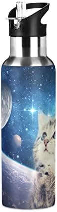 Бутилка за вода Kigai Galaxy Moon Cat Prayer от неръждаема стомана, не съдържа BPA, Запечатани Спортна Бутилка за вода, Колба