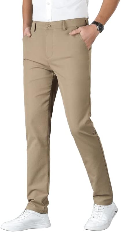 Мъжки Прилепнали Панталони ESSYSHE с плоска предна част, Без Бръчки, Панталони цвят Каки