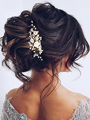 GORAIS Цвете булка Сватба косата лоза Crystal сватбена прическа перлени аксесоари за коса, за жени или момичета (b-злато)