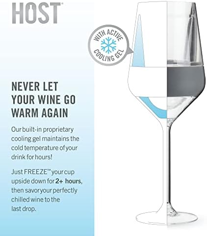 Чаши за вино Host Wine Freeze с двойни стени на крака, Морозильные Охлаждащи очила с Активен Охлаждащ гел и изолирана силиконовата дръжка,