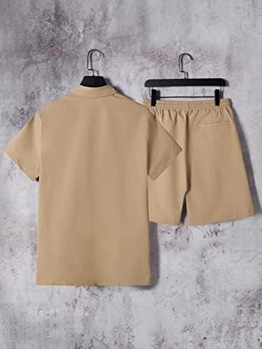 Мъжки дрехи LUBOSE от две части, Мъжка Риза с графичен слоган и къси панталони с завязками на талията, Без тениски (Цвят:
