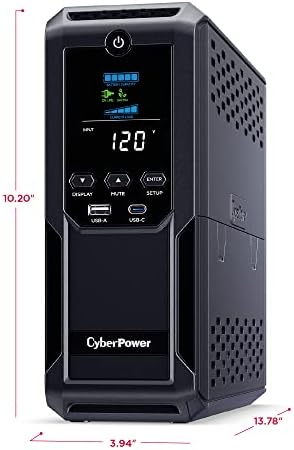 Интелигентен LCD UPS CyberPower CP1500AVRLCD3, 1500 Va/900 W, 12 Контакти, 2 USB порта, AVR, Мини-кула, Черен