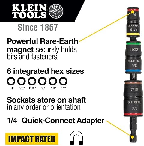 Klein Tools 55604 Раница за инструменти за количка, чанта за инструменти и ударни устройство, Комплект ударни откидных гнезда 7 в 1,