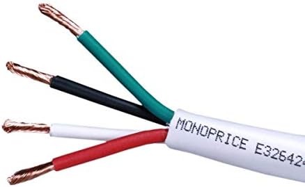 Monoprice 14 Калибри AWG CL2 Номинална 4-Проводный проводник / кабел за високоговорители - 1000 Фута - Бял | За противопожарна защита