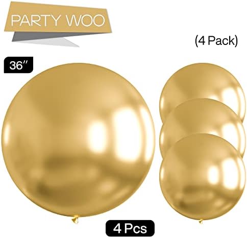 Балони от метален злато PartyWoo, 4 броя, Големи Златни Метални топки с диаметър 36 см, Латекс балони за Гирлянди от балони и като украса