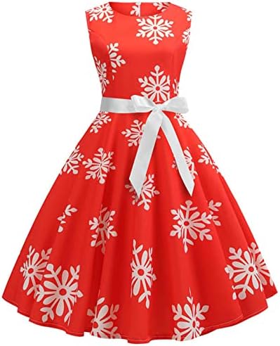 2022 Коледни Рокли за Жени, Коктейл Рокля с Принтом Снежинки, Винтажное Коледна рокля на 1950-те Години, Трапециевидное Вечерна рокля