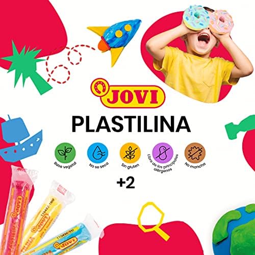 Опаковка Jovi - Plastilina, Пластелин за скулптура на на растителна основа, 6 щеки по 15 г, Пастелно разнообразни, Без глутен (90/6 пенса)