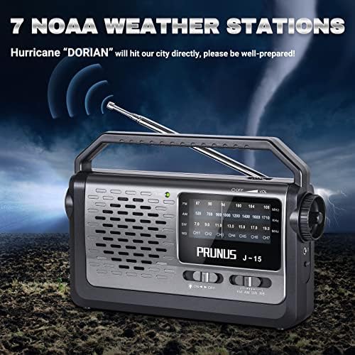 Джобно погодное радио PRUNUS J15 за спешни ситуации, AM FM радио, Shortwave погодное радио NOAA с най-добрия прием, Работещо