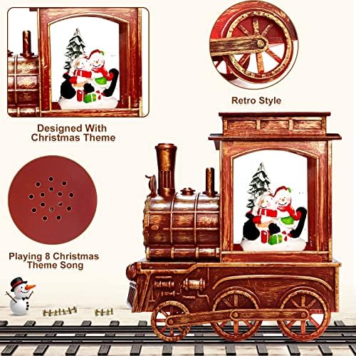 TURNMEON Коледен Музикален Влак със светлини, Снежна Топка, Декор Фенер, Снежен човек, Таймер за 8 Песни, USB или Батерии, Коледен Воден