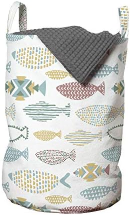 Чанта за дрехи Ambesonne с Рибки, Геометричен Модел на Морски създания Райе, Триъгълници и Точка, Морски Фигура, Кошница за дрехи с