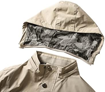 Якета NINQ за мъже - Мъжко палто с качулка и джоб с капак с цип и завязками (Цвят: каки, Размер: X-Small)