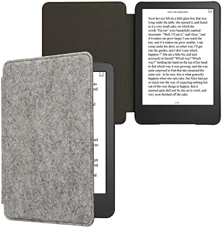 Калъф kwmobile, който е съвместим с Kindle (2022) - Защитен калъф за четец на електронни книги от чувствах плат в стила на книгата - Светло сив